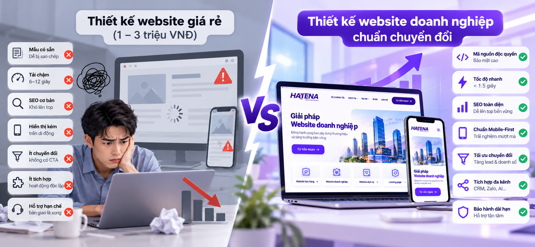 Bảng so sánh thiết kế website giá rẻ và giải pháp thiết kế website doanh nghiệp chuyên nghiệp