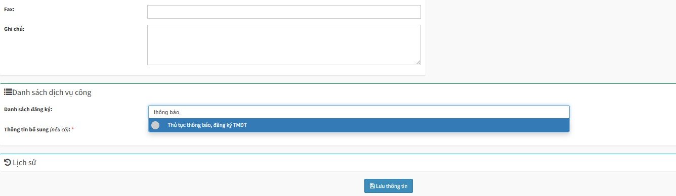 Đăng ký dịch vụ công thông báo website / TMĐT