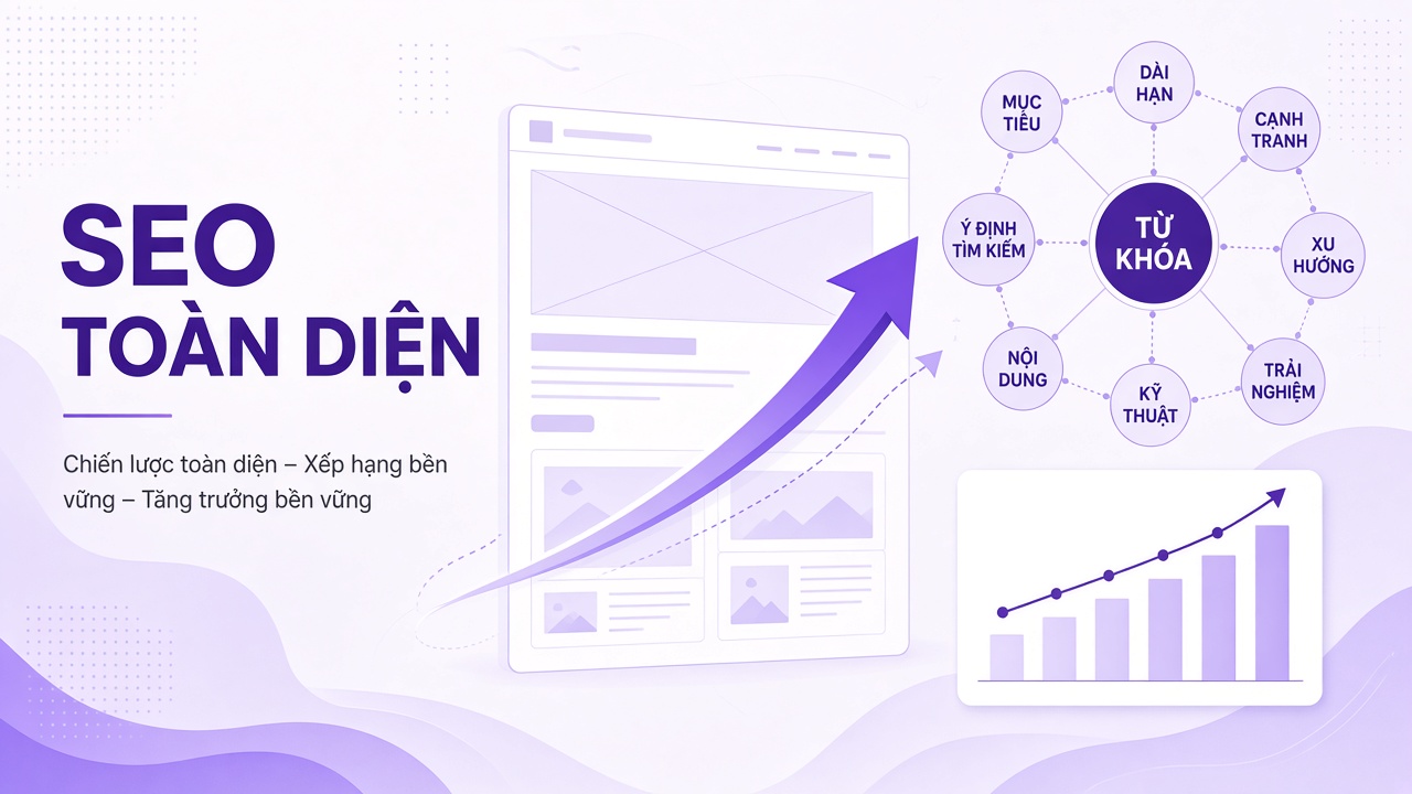 Minh họa SEO tổng thể: tối ưu website toàn diện để tăng trưởng organic bền vững