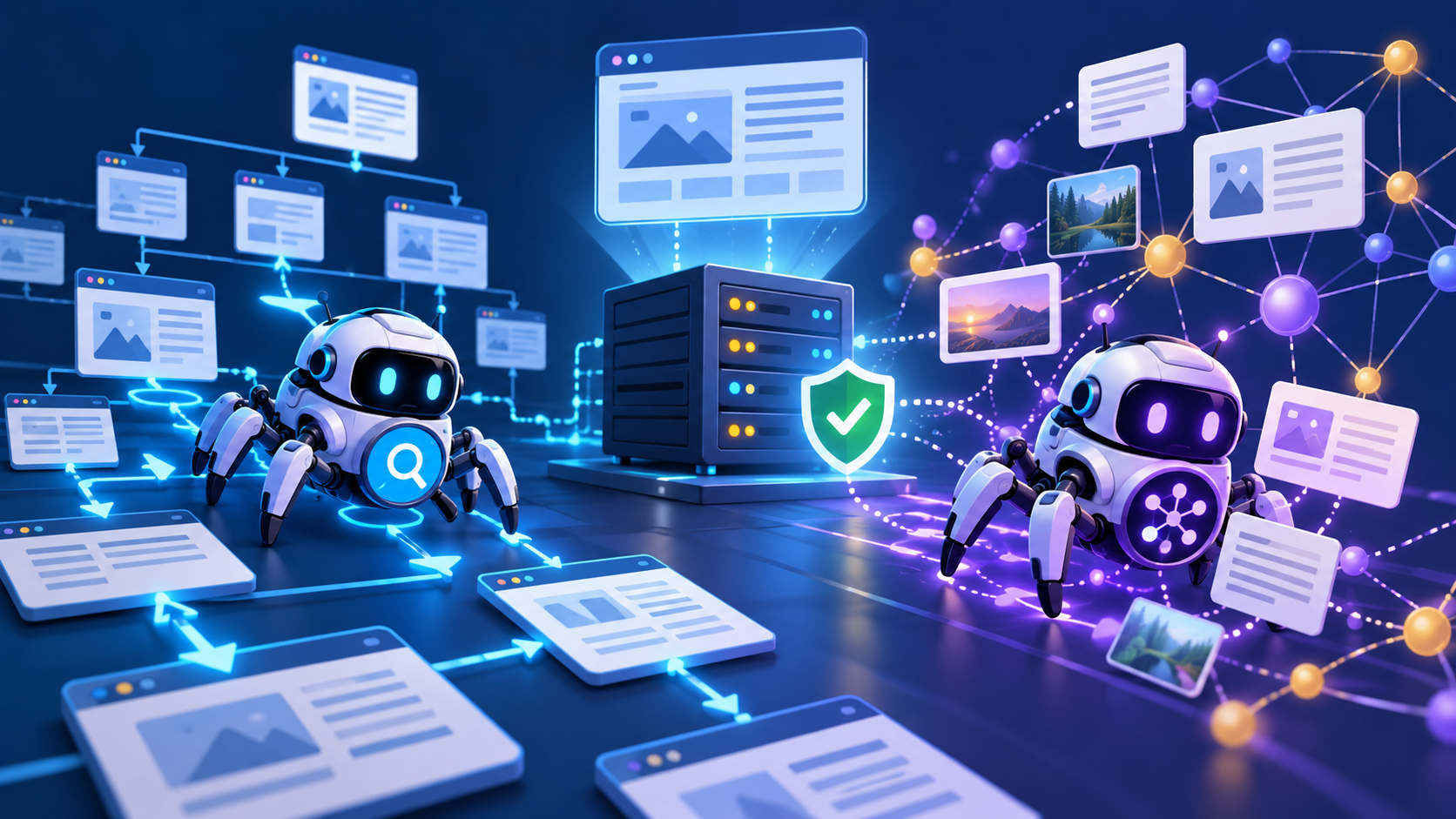 Sơ đồ phân biệt crawler tìm kiếm và crawler AI khi truy cập website